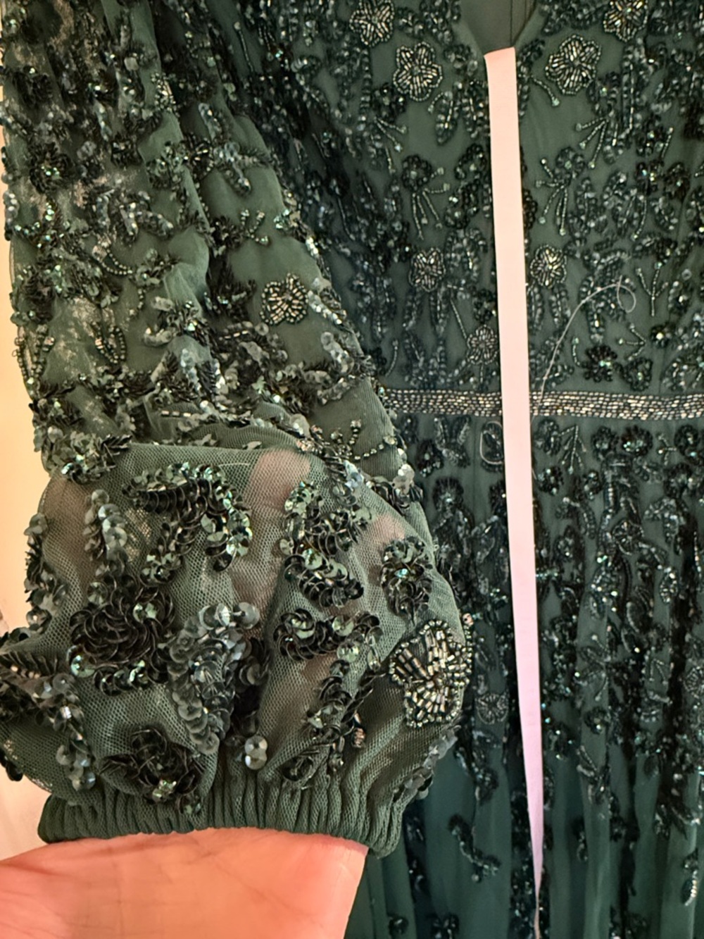 MAC DUGGAL
Green Embellished V Neck 3/4 Sleeve A Line Gown - Picture 7 of 13